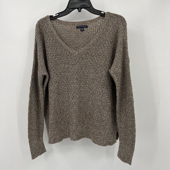 American Eagle Sweater M Open Knit Tan Oversize Boxy Womens Pullover Size Medium - Picture 9 of 9